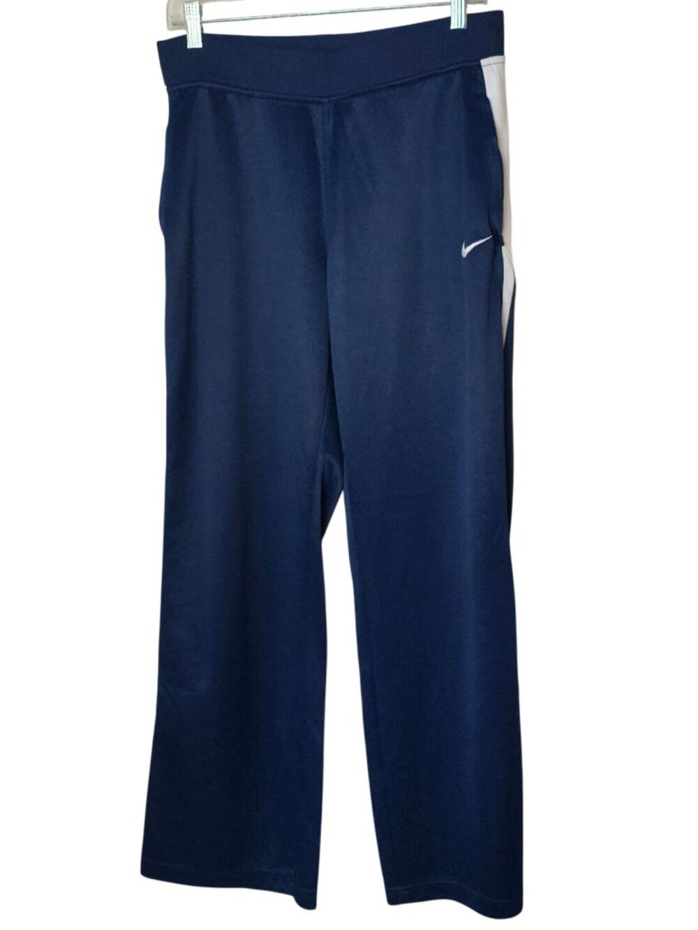 Nike Dri-Fit Womens M Joggers Athletic Pants Navy Blue White Zip Pockets Sporty